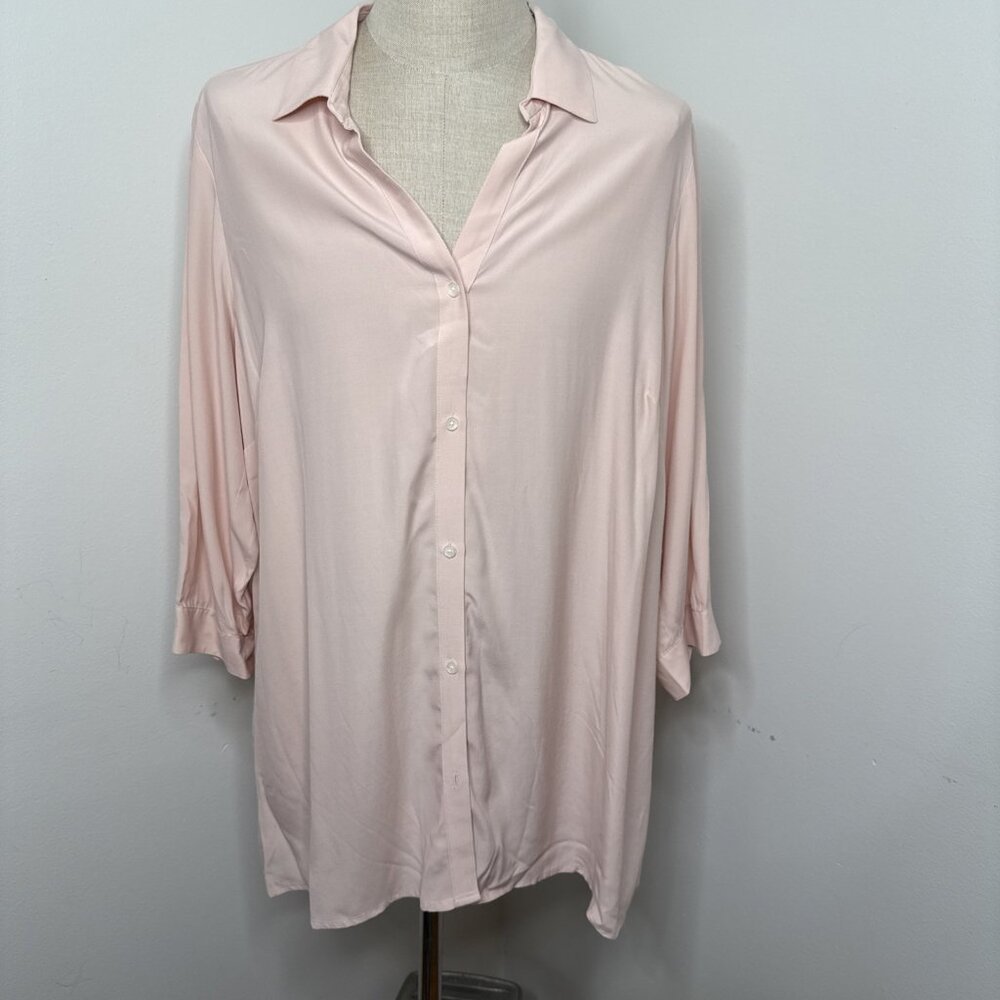 J.Jill 2X Tunic Top Pink Shirt Button Down Blouse Long Sleeve Collar
